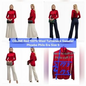 CELINE Japan Red 100% Wool Turtleneck Sweater Phoebe Philo Era Size XS/S